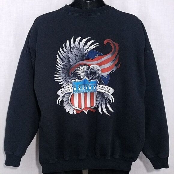 Bald Eagle American Flag Sweatshirt Vintage 90s Leeper Manufacturing Milling - Picture 1 of 6